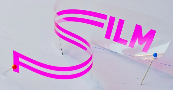 Film Wordmark with Ribbon Graphic, minimal, 3d-render, vibrant