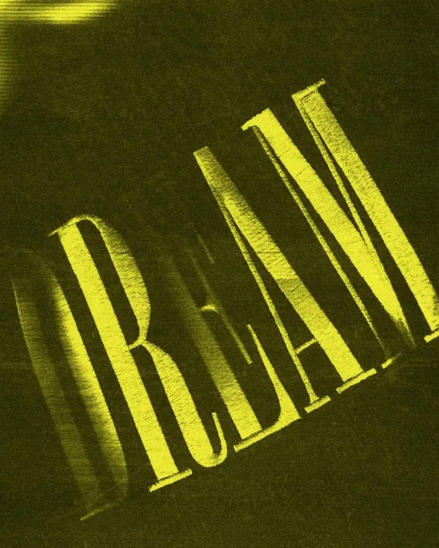 Abstract Yellow Wordmark, brutalist, abstract, dark