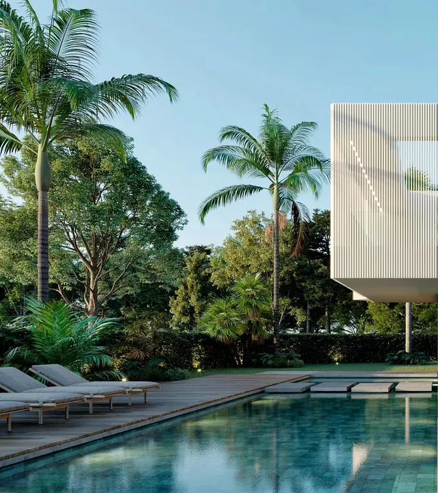 Tropical Resort Poolside Mockup, minimal, luxury, light