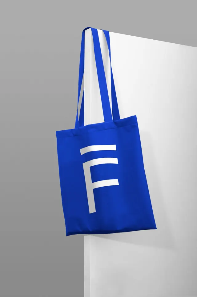 Blue Tote Bag Mockup, minimal, flat, vibrant