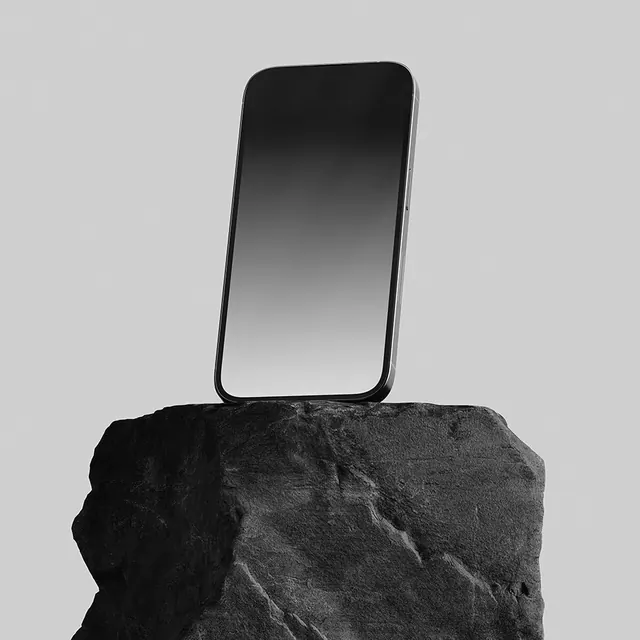 Smartphone Mockup on Rock, minimal, 3d-render, monochrome