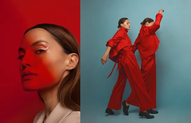 Red Portrait and Fashion Photography, editorial, photographic, vibrant