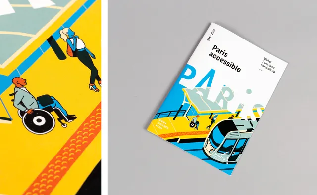Paris accessible tourism brochure illustration, flat, illustrated, vibrant