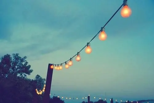String of Lights at Dusk, photographic, organic, dark