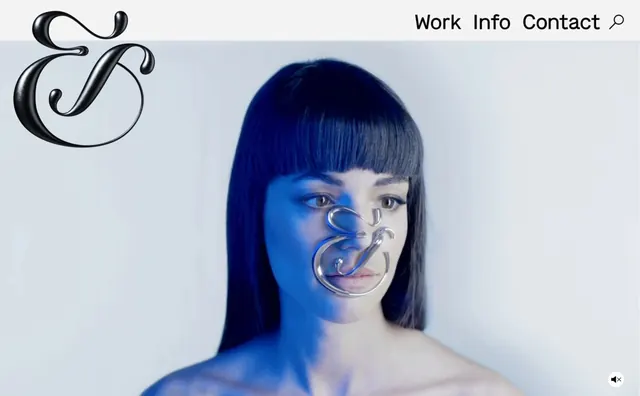 Stylized Portrait with Logo and Navigation, photographic, minimal, dark