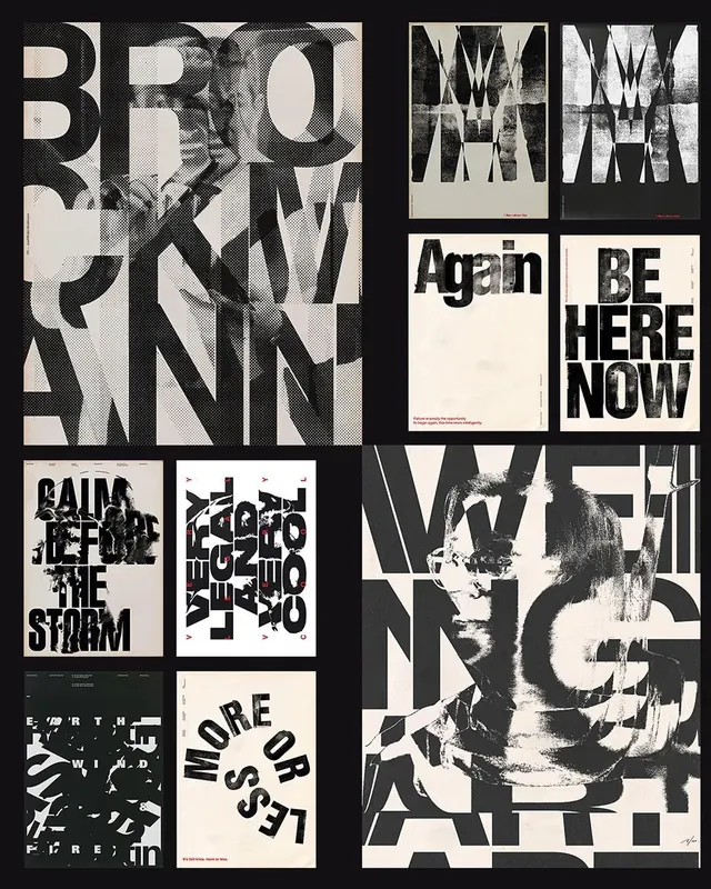 Experimental Typography and Collage Identity System, brutalist, neo-brutalist, monochrome