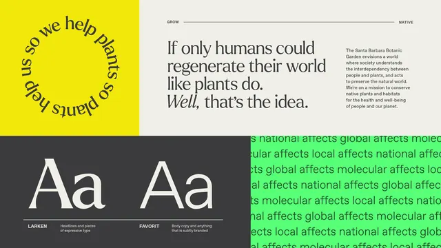Sustainability branding type specimen with split color grid, minimal, geometric, vibrant