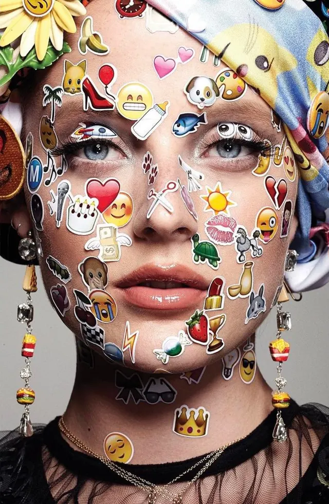 Collage Face Illustration, maximalist, playful, vibrant