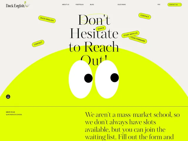Duck English education landing page with playful annotation style, playful, geometric, vibrant