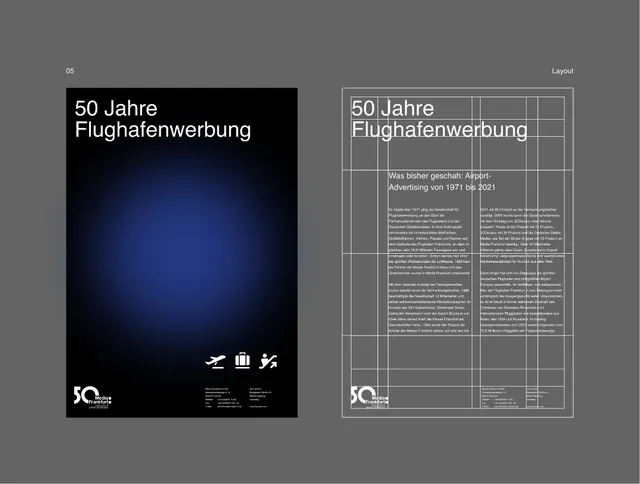 Monochrome grid-based aviation history document, minimal, corporate-clean, dark