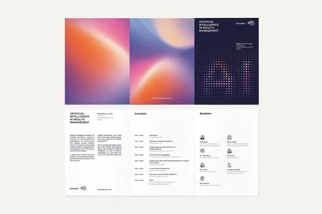 Radial gradient conference identity sheet, gradient-heavy, minimal, warm