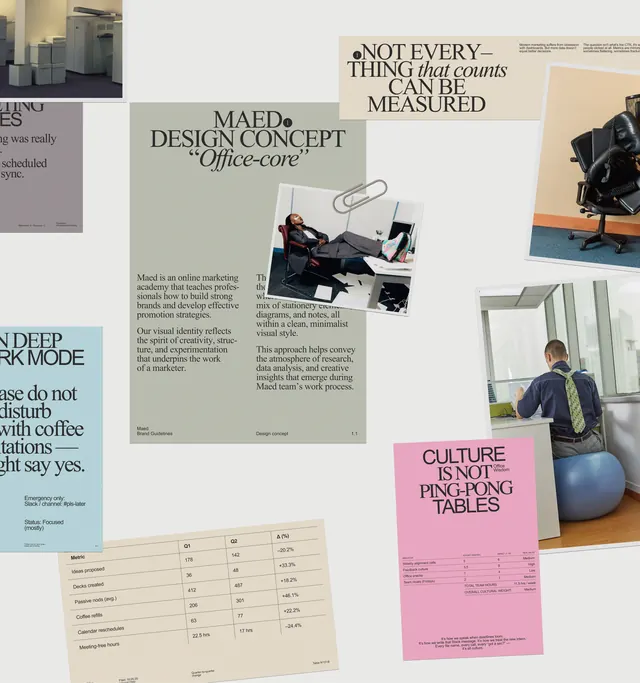 Maed Design Concept Office-core identity collage, editorial, minimal, light