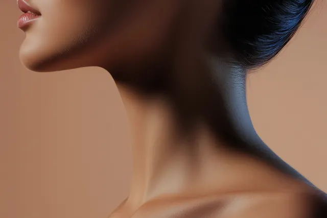 Close-up Portrait of a Woman's Face and Neck, minimal, luxury, warm