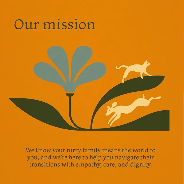 Pet care mission statement poster with animal and plant silhouettes, organic, minimal, warm