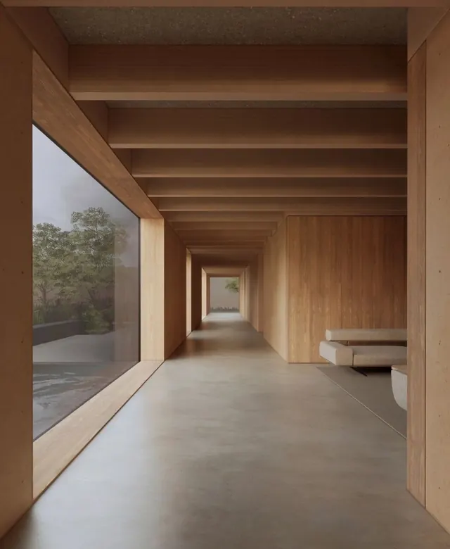 Minimalist Wooden Interior Architecture, minimal, 3d-render, warm