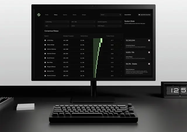 Dark-mode network relay monitoring dashboard, dark-mode, technical, dark