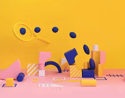 Abstract Geometric 3D Composition, playful, geometric, vibrant