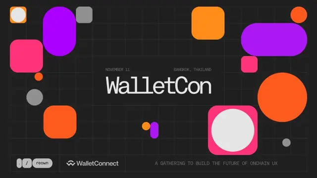 WalletCon crypto conference promo graphic, geometric, minimal, dark