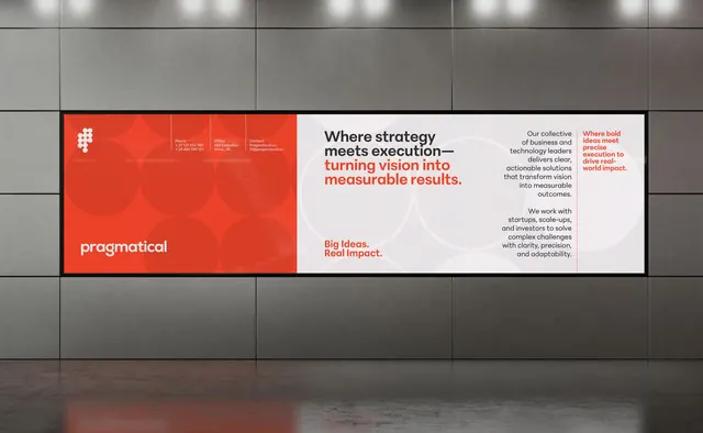 Pragmatical consulting billboard campaign, corporate-clean, minimal, light