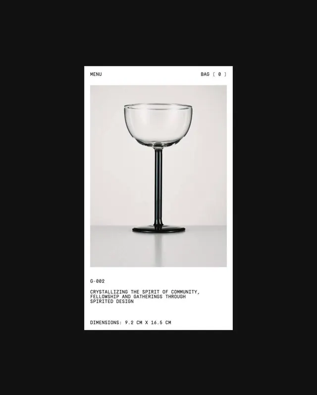 Minimal product sheet for glass goblet, minimal, technical, dark