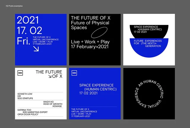 The Future of X conference poster grid, minimal, geometric, dark