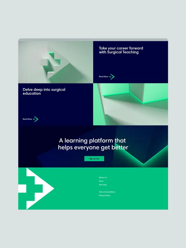 Medical learning platform geometric split grid, geometric, gradient-heavy, high-contrast