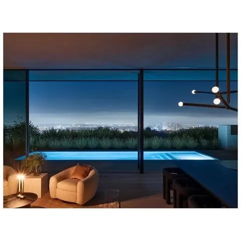 Modern Coastal Interior with Infinity Pool, minimal, luxury, dark