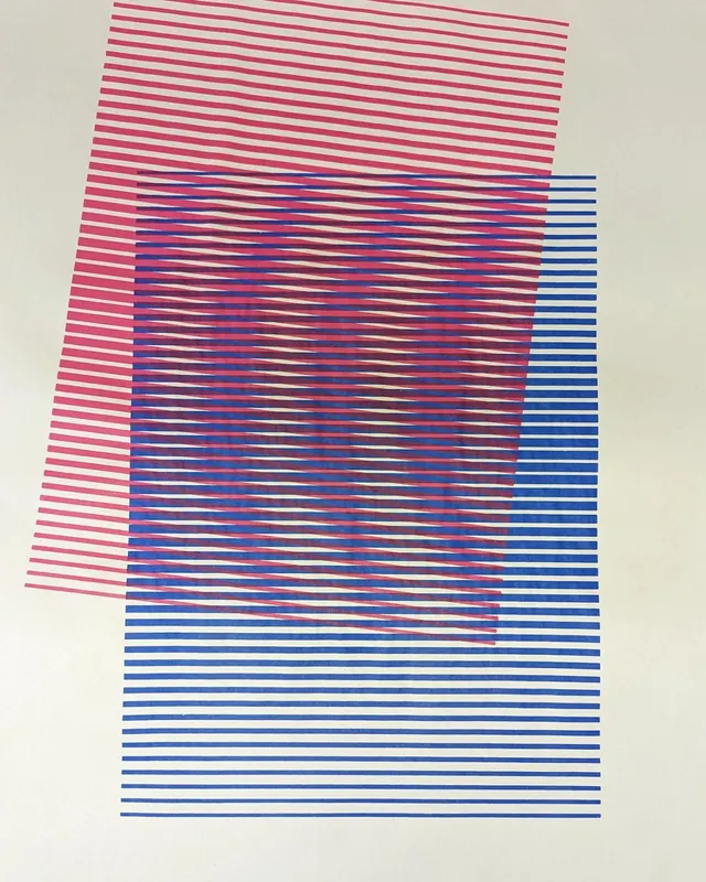 Layered striped composition, abstract, geometric, warm