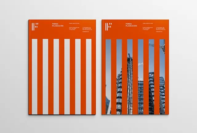Vertical stripes and building photograph diptych, minimal, geometric, warm