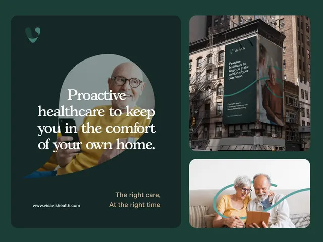 Healthcare services marketing with teal and photography, corporate-clean, minimal, dark