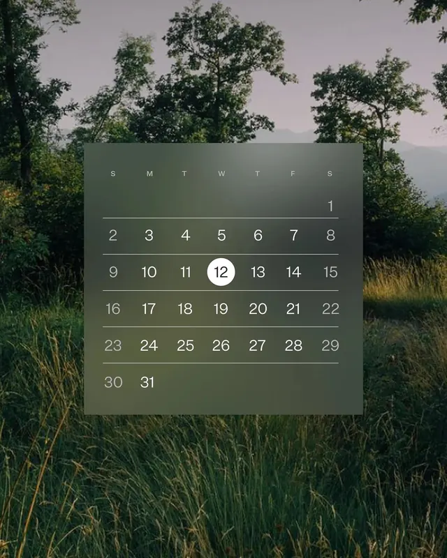 Glassmorphism Calendar Overlay, glassmorphism, minimal, muted