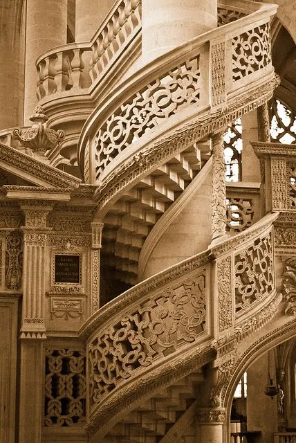Ornate Stone Staircase Architecture, luxury, photographic, warm