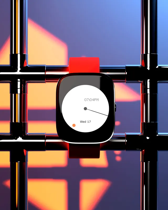 Smartwatch UI Mockup with Geometric Background, minimal, geometric, vibrant