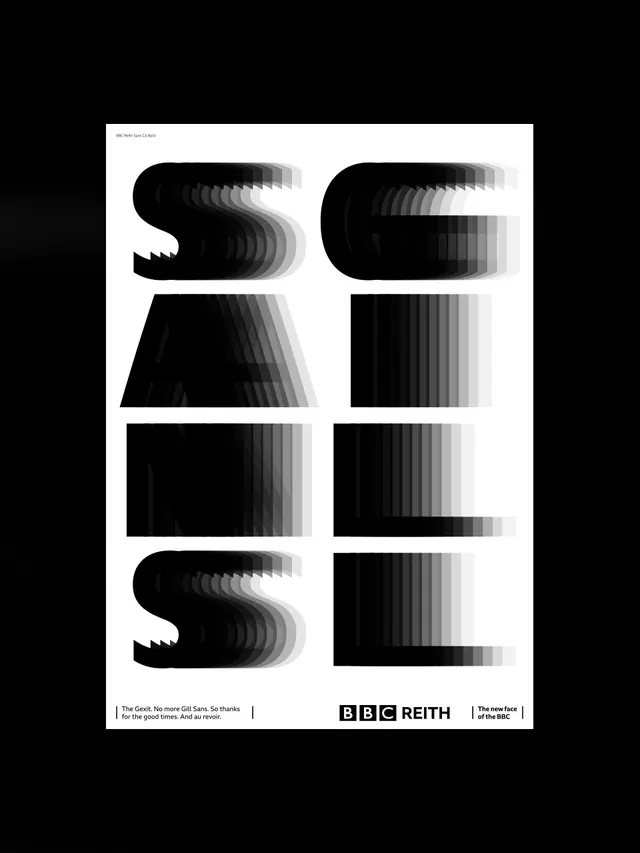 BBC Reith Sans typeface launch poster, swiss, brutalist, monochrome
