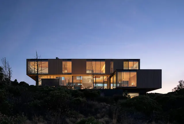 Modernist Glass and Wood Residence, minimal, luxury, dark