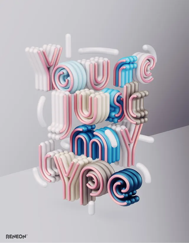 3D Layered Typography Design, 3d-render, gradient-heavy, vibrant