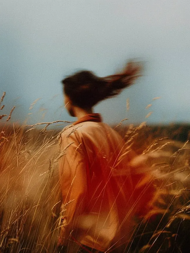 Woman in Field, organic, photographic, warm
