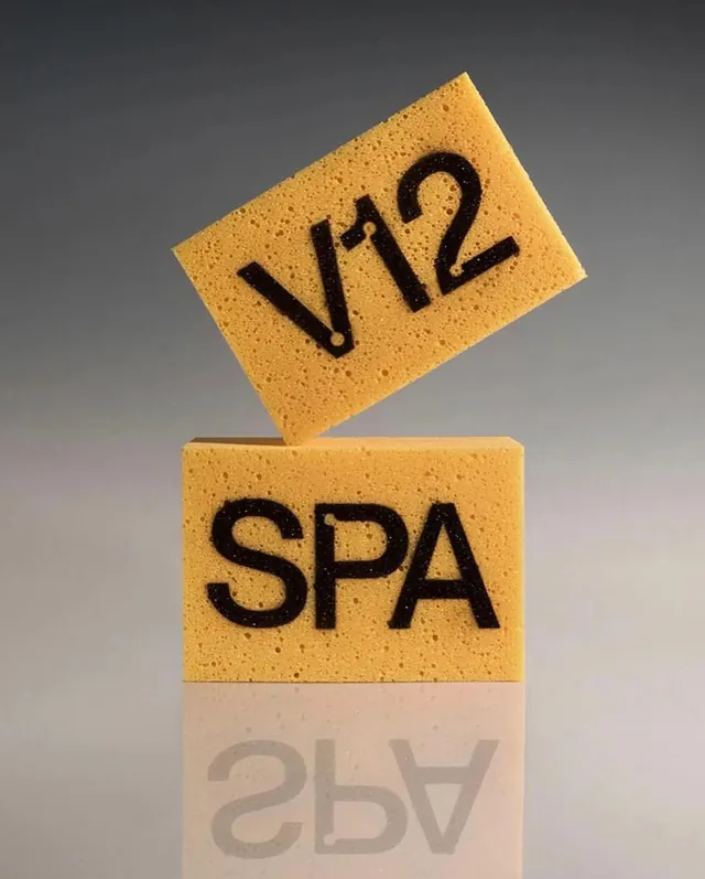 V12 SPA Wordmark Mockup, boxed, brutalist, high-contrast