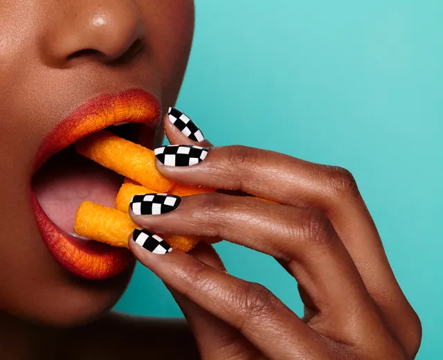 Checkerboard Pattern Lip Art, maximalist, playful, vibrant