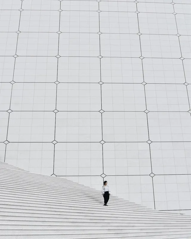 Minimalist Architectural Grid with Human Figure, minimal, geometric, monochrome