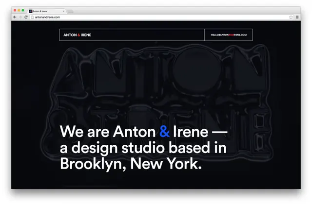 Anton & Irene Design Studio Identity, minimal, dark-mode, dark