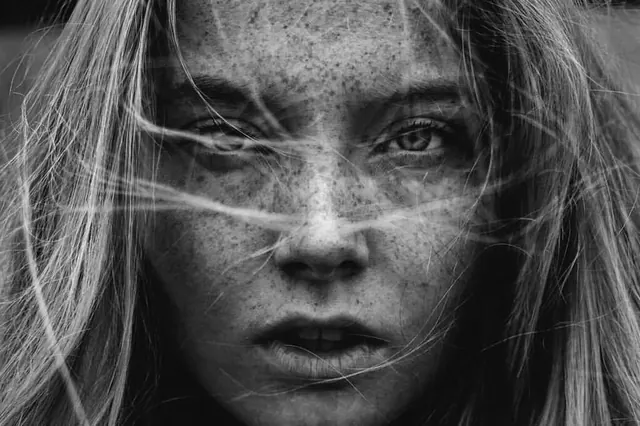 Double Exposure Portrait with Motion Lines, monochrome, photographic, monochrome