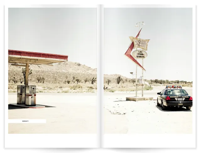 Desert Gas Station Scene, minimal, photographic, light