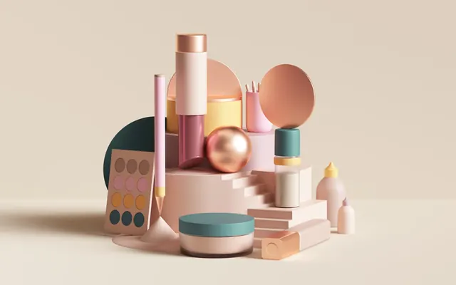 3D Abstract Geometric Composition, minimal, 3d-render, pastel
