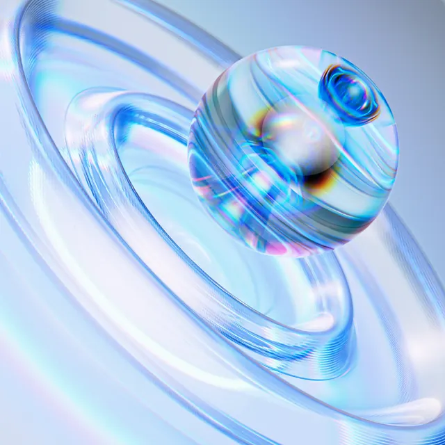 Abstract Glass Sphere and Concentric Rings, glassmorphism, gradient-heavy, cool