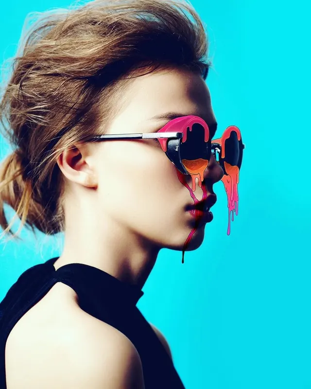 Cyberpunk Portrait with Neon Eyewear, photographic, y2k, vibrant