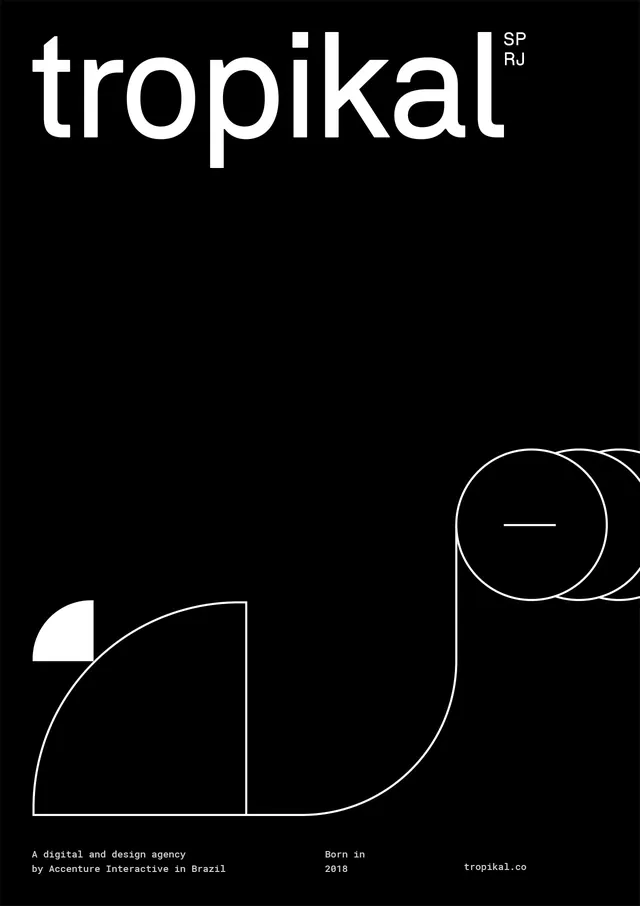 tropikal wordmark and graphic identity, minimal, swiss, high-contrast