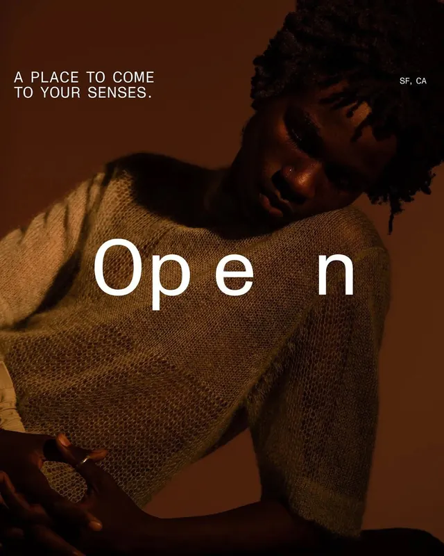 Open Wordmark and Portrait Composition, minimal, editorial, dark