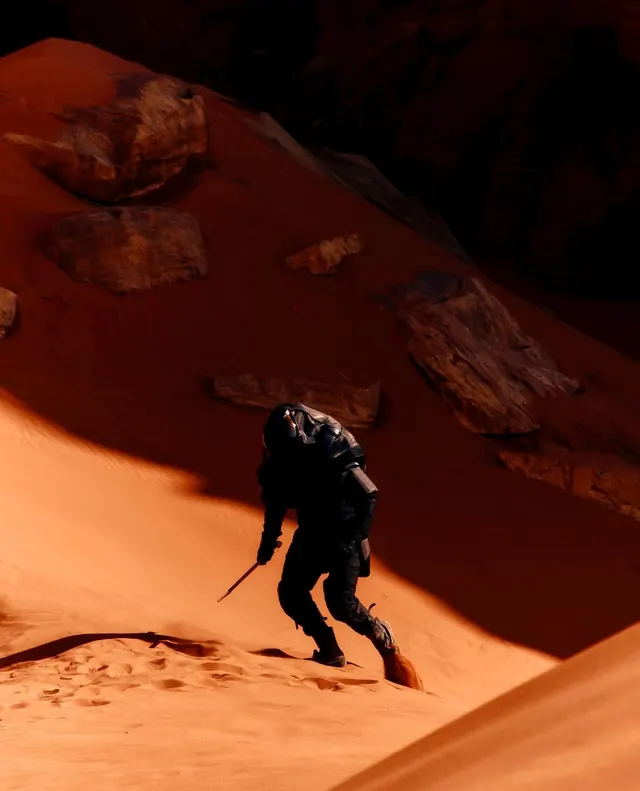 Astronaut on Martian Surface, photographic, organic, warm