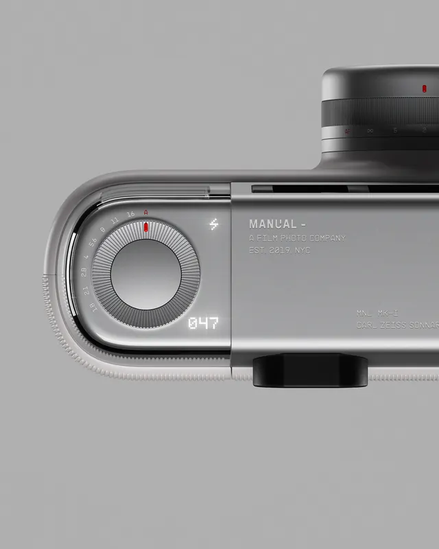 Silver Compact Camera Detail, minimal, technical, monochrome